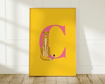 Letter Art Print: Colourful Leopard Letter Kids Wall Decor