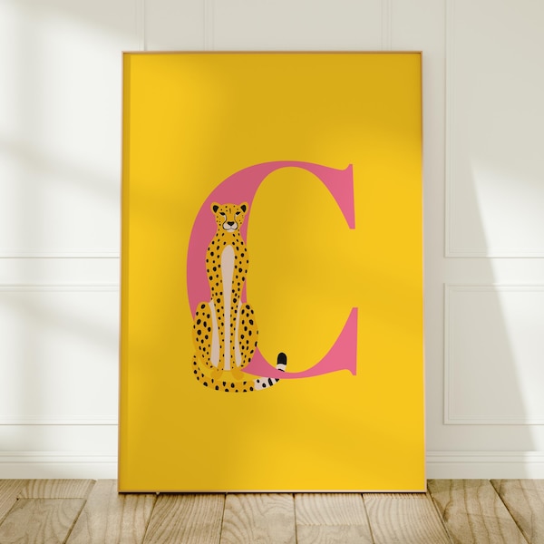 Letter Art Print: Colourful Leopard Letter Kids Wall Decor
