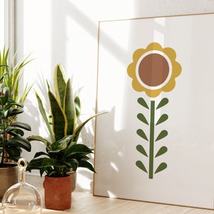 Sonnenblume Poster, Retro Blumen Kunst, ungerahmt A4-A1, 8x10-24x36, Mid Century Wandkunst, Schlafzimmer/Bad/Küche/Wohnzimmer
