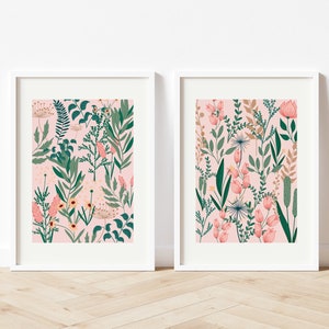 Flower Print Set Of 2, Cottagecore, Unframed 4x6/5x7/8x10/A6/A5/A4/A3/A2/A1, Pink Botanical Print, Gallery Wall, Wildflower Art Prints image 6