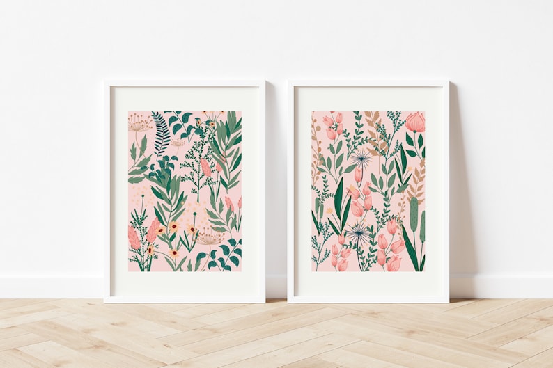 Flower Print Set Of 2, Cottagecore, Unframed 4x6/5x7/8x10/A6/A5/A4/A3/A2/A1, Pink Botanical Print, Gallery Wall, Wildflower Art Prints image 6