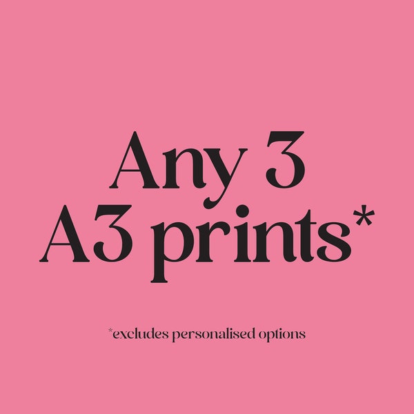Any 3 A3 Prints, Gallery Wall Art - Set Of 3 Prints, Unframed