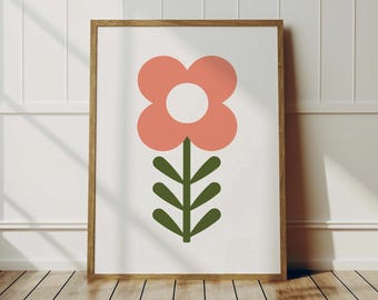 Retro Flower Print: Minimal Colourful Wall Art