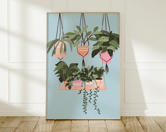 Hanging Plant Pots Wall Art: Botanical Illustration Print
