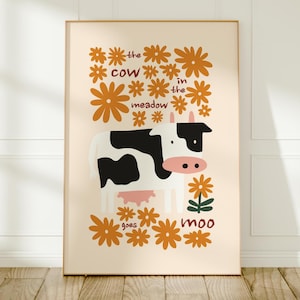 Cow Print Wall Art: Floral Animal Farmhouse Decor