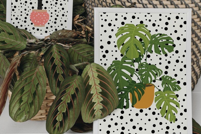 Monstera Print, Botanical Wall Art, Unframed 4x6/5x7/8x10/A6/A5/A4/A3/A2/A1, Polka Dot, Bathroom/Living Room/Bedroom, Art Print image 6