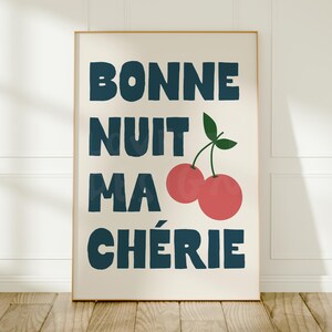 Bonne Nuit Ma Chérie Wall Art: Bold Bedroom Decor Blue Text