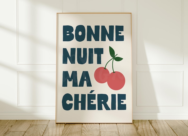 Bonne Nuit Ma Chérie Wall Art: Bold Bedroom Decor Blue Text