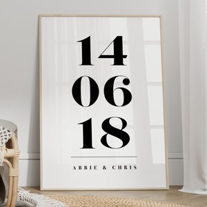 Personalised Date And Name Print, Unframed 4x6/5x7/8x10/A6/A5/A4/A3/A2/A1, Custom Modern Wedding/Anniversary/New Home/Couple Prints Posters