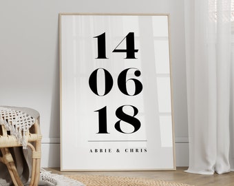 Personalised Date And Name Print, Unframed 4x6/5x7/8x10/A6/A5/A4/A3/A2/A1, Custom Modern Wedding/Anniversary/New Home/Couple Prints Posters