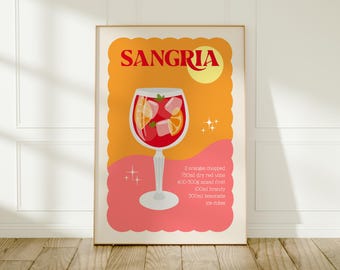 Sangria Cocktail Art Print: Pink and Orange Kitchen Wall Decor