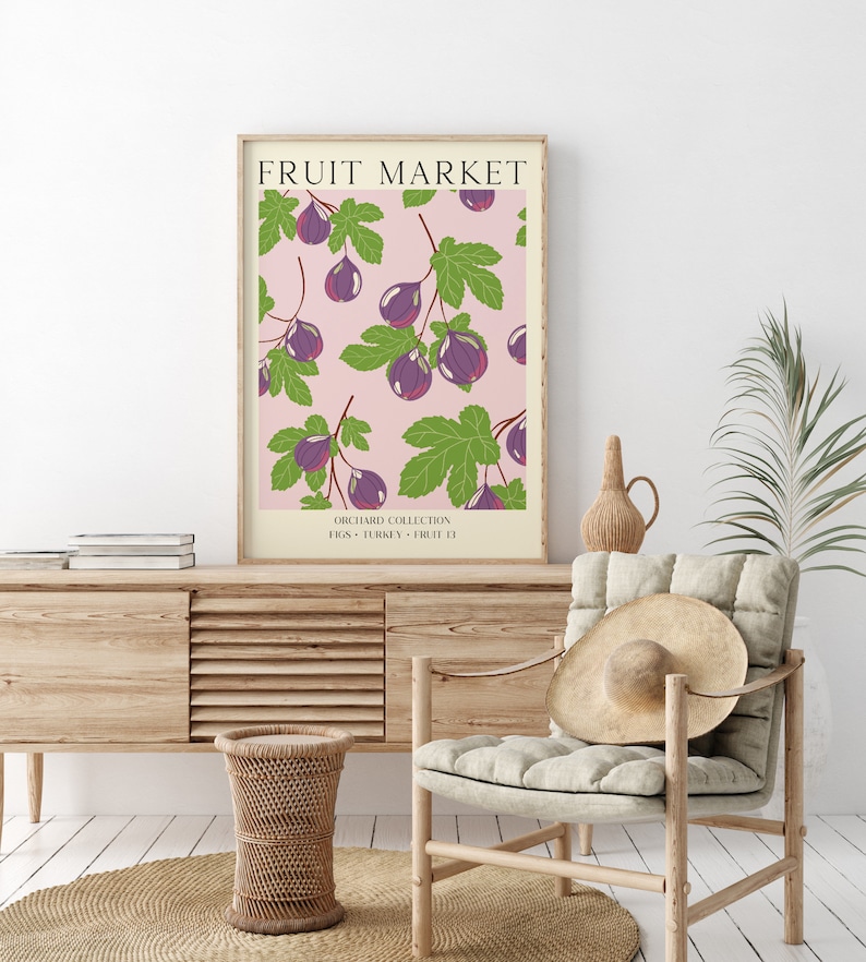 Fruit Market Fig Art Print, Unframed 4x6/5x7/8x10/A6/A5/A4/A3/A2/A1, Vintage Aesthetic Kitchen Wall Art, Retro Food Illustration Poster image 2