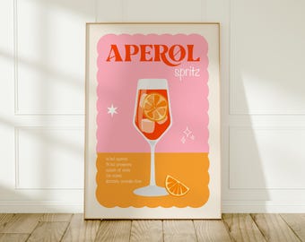 Aperol Spritz Cocktail Print: Pink & Orange Wall Art Available In 16 Sizes