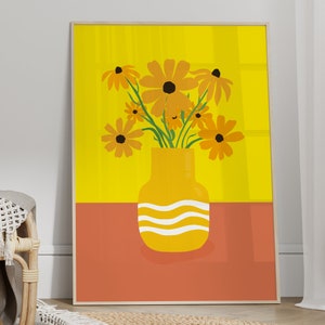 Yellow Flowers Print, Vibrant Home Decor, Bright Colourful Bedroom/Bathroom/Living Room/Kitchen Sunflower Art, Unframed A4-A1, 5x7-24x36