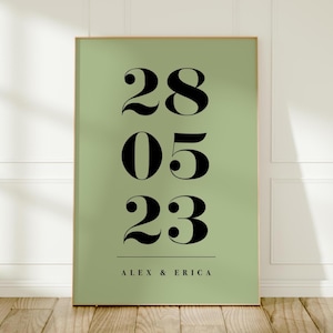 Stampa personalizzata con data e nome, senza cornice, formato A4-A1, 8x10-24x36, regalo personalizzato per matrimonio/anniversario/nascita, ricordo di un evento moderno, arte minimalista