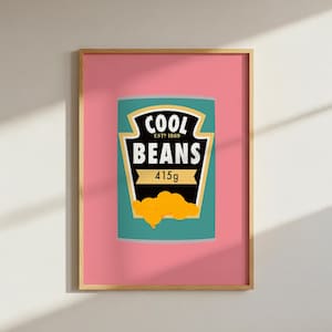 Cool Beans Print: Dark Pink Baked Beans Kitchen Art