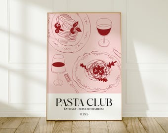 Pasta Club Art Print: Line Art Kitchen Wall Decor