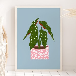 Colourful Plant Print Botanical Art, Unframed 4x6/5x7/8x10/A6/A5/A4/A3/A2/A1, Pink & Blue House Plant Illustration Gallery Wall Home Decor image 1