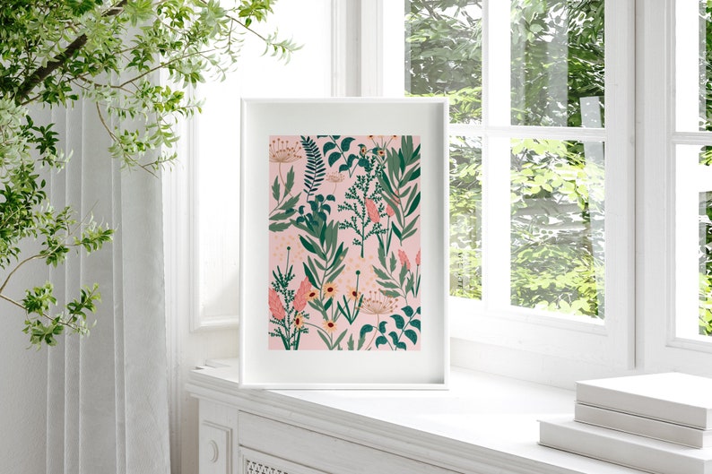 Flower Print Set Of 2, Cottagecore, Unframed 4x6/5x7/8x10/A6/A5/A4/A3/A2/A1, Pink Botanical Print, Gallery Wall, Wildflower Art Prints image 2