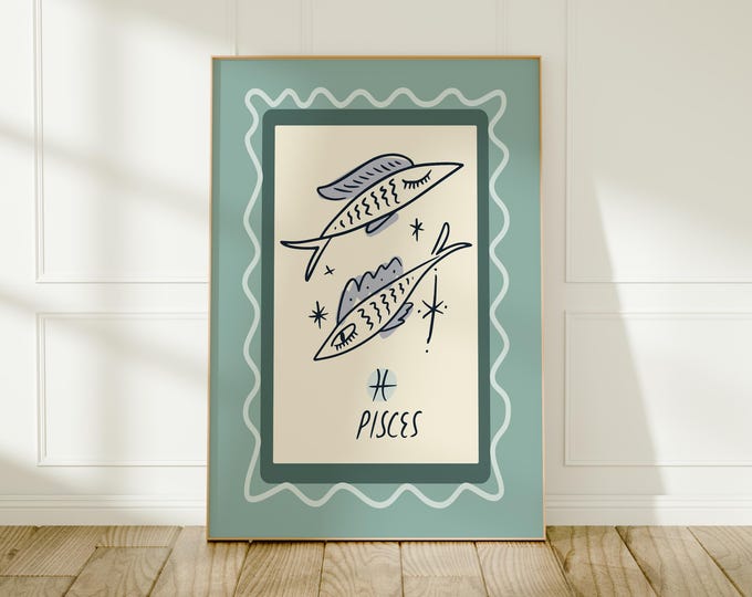 Pisces Star Sign Print: Colourful Horoscope Wall Art