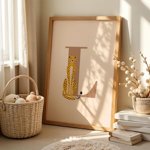 Buchstabe mit Tier, personalisierte Tieralphabet-Wandkunst, individuelles Anfangsposter, Kinderzimmer-/Schlafzimmer-Wandkunst, ungerahmt A4-A1, 5x7-24x36