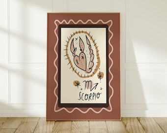 Print met het sterrenbeeld Schorpioen: Kleurrijke horoscoop muurdecoratie