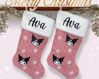 Personalized Kawaii Ku Romi Velvet Christmas Stocking: Dusty pink color