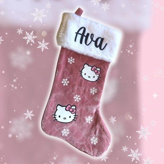 Personalized Kawaii Kitty Velvet Christmas Stocking - Dusty Pink