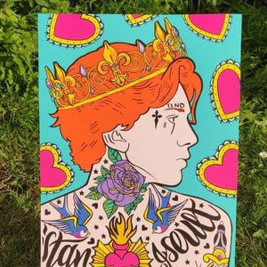 Tatuato, Tristano, Stampa d&#39;arte, Arte digitale brillante, colorata, Tela di Dublino, Tristano e Isotta