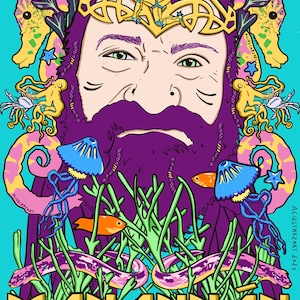 Manannán Mac Lir, Irish, Folklore, Mythology, Art Print, Bright, Colourful, Digital Art, Celtic, Sea God, Neo