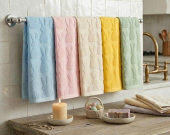 Easter Bunny Towel, Spring Rabbit Towel, Easter Bathroom and Kitchen Decor, Pastel Face and Hand Towel