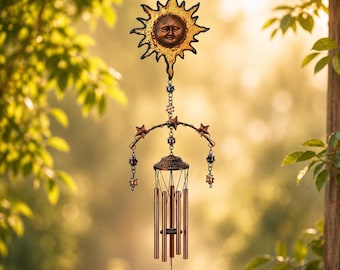 Gele zon windgong diepe toon, gedenkteken voor moeder oma, sympathie cadeau, tuindecor terras veranda achtertuin decoratie, Moederdagcadeau