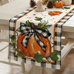 Runner da tavola autunnale con zucche, decorazioni per la tavola autunnali a quadri Buffalo Plaid, centrotavola rustico per il Ringraziamento per la cucina e la casa durante le feste