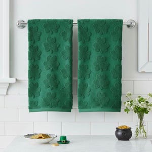 Saint Patrick’s Clover Towel, Shamrock Hand Towel, Green Bathroom Decor, St Patty's Day Face and Hand Green Towel