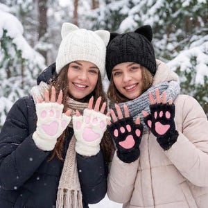 Cat Paw Fingerless Gloves, Plush Fuzzy Kitty Paw Gloves, Cute Winter Gloves for Cat Lovers, Costume Cosplay Accessory For Adults & Teens