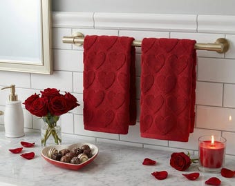 Toalla de corazón de San Valentín, toalla de manos con forma de corazón, decoración romántica para el baño, toalla facial para San Valentín