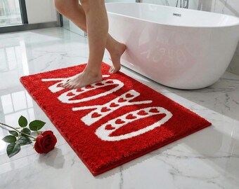 Valentine XOXO Bathroom Rug, Non Slip Bath Mat, Romantic Bathroom Decor, Valentine's Day Floor Mat
