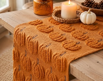 Pumpkin Fall Table Runner, Soft Plush Faux Fur, Pumpkin Texture Design, Halloween & Thanksgiving Dinning Decor, Autumn Fall Home Decor