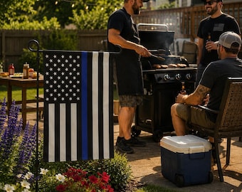 Thin Blue Line Garden Flag, Police Support Flag, Law Enforcement Yard Decor, American Flag Outdoor Decoration, Patriotic Memorial Gift