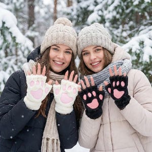 Guantes sin dedos con forma de pata de gato, de peluche y peludos, bonitos guantes de invierno para amantes de los gatos, accesorio de cosplay para adultos y adolescentes.