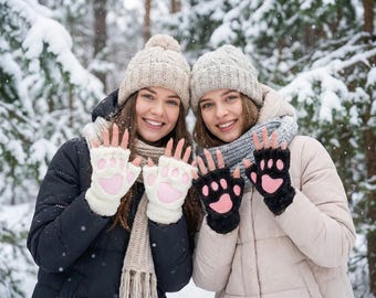 Cat Paw vingerloze handschoenen, pluche fuzzy Kitty Paw-handschoenen, schattige winterhandschoenen voor kattenliefhebbers, kostuum-cosplayaccessoire voor volwassenen en tieners