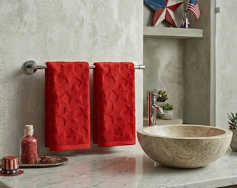 4th of July Towel, Patriotic Star Towel, American Bathroom and Kitchen Decor, Red White and Blue Hand and Face Towels