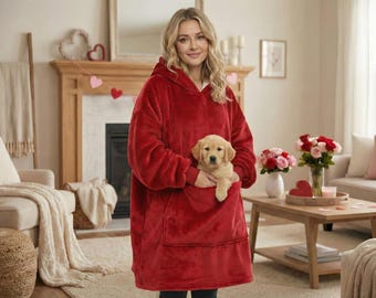 Gezellige sherpadeken met capuchon, oversized draagbare deken met capuchon, zachte pluizige knuffel met mouwen, warme deken met capuchon voor volwassenen en tieners, cadeau