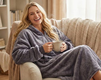 Oversized Zip Up Sherpa Hoodie Blanket – Soft Fuzzy Wearable Snuggie with Zipper, Cozy Lounge Hoodie for Women Men Teens