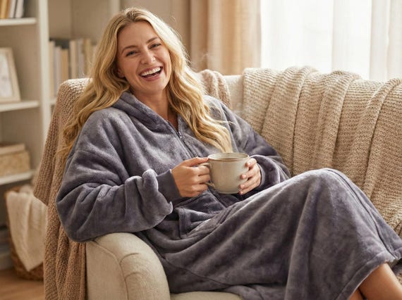 Oversized Zip Up Sherpa Hoodie Blanket – Soft Fuzzy Wearable Snuggie with Zipper, Cozy Lounge Hoodie for Women Men Teens