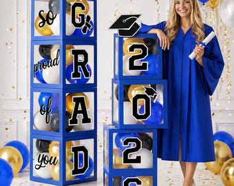 2026 Graduation Balloon Box Set, Grad Boxes with Balloons, 4 Clear Letter Boxes, Congrats Grad Party Decor 2026 , High School College Grad
