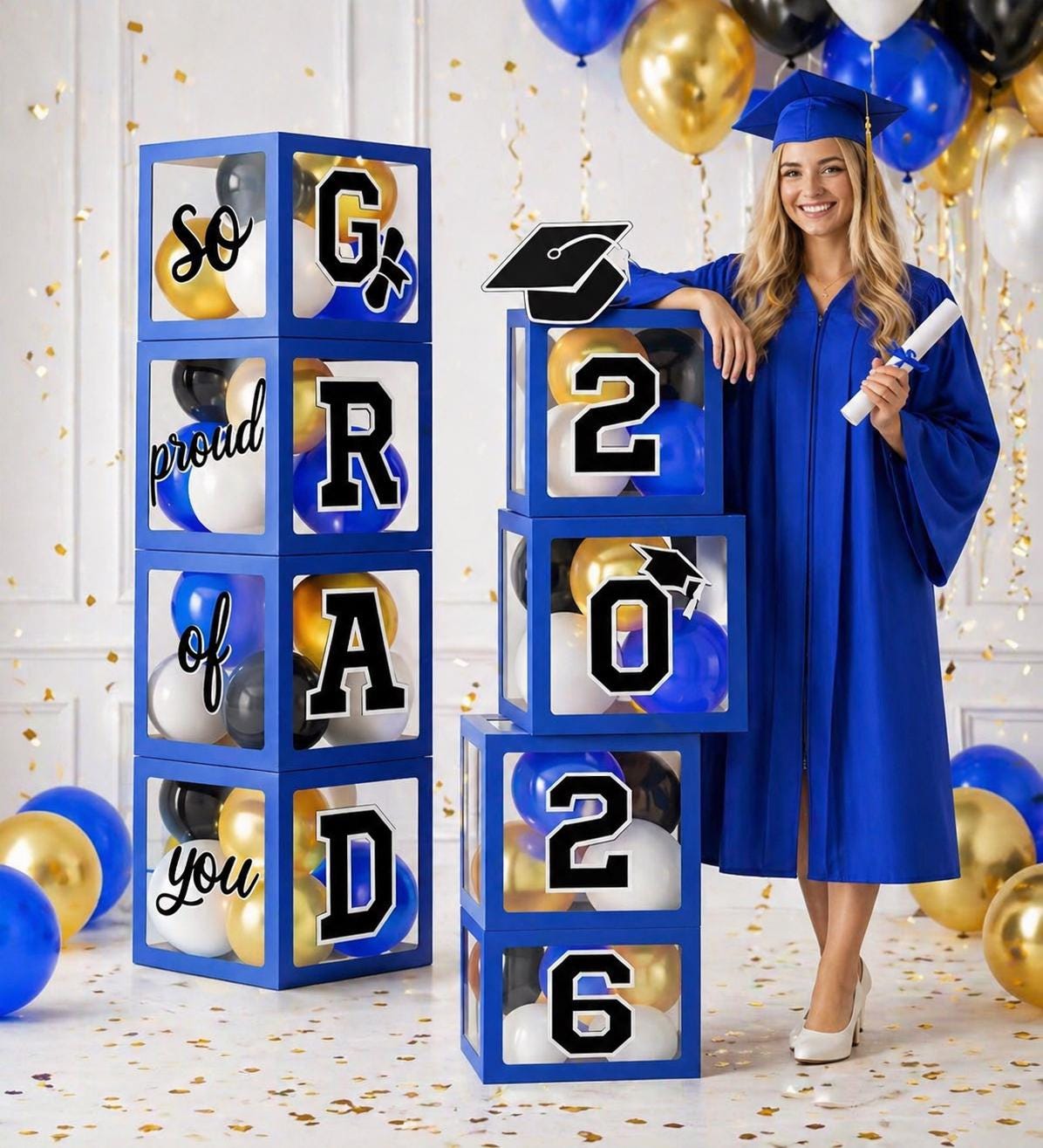 Grad Boxes 2026 Graduation Balloon Box Set, Grad Boxes With Balloons, 4 Clear ...