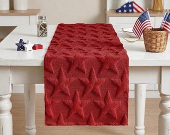 4th of July Table Runner, Patriotic Star Table Runner, Plush Americana Table Decor, Memorial Day Decor, Red White and Blue Star Table Runner