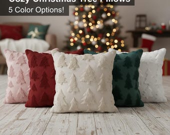 Christmas Tree Pillow Cover, Festive Winter Throw Pillow, Cozy Cushion Pillowcase, Soft Textured Holiday Print