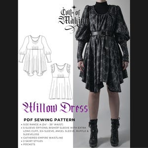 Willow Dress Sewing Pattern, Empire Waist, Bishop Sleeve (PDF Pattern)